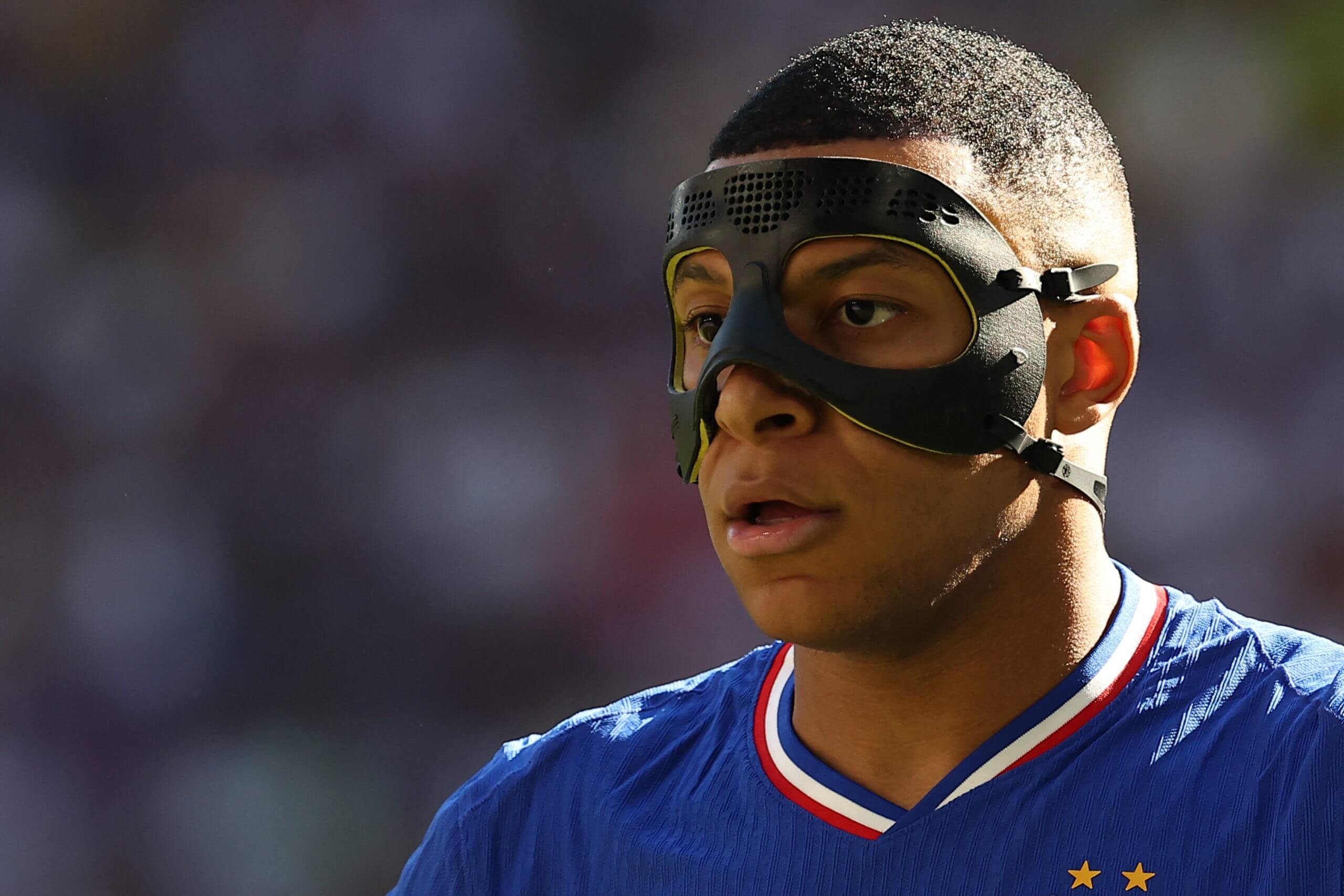 Kylian Mbappe pictured wearing a protective mask during the 2024 European Championships