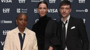 TORONTO, ONTARIO - SEPTEMBER 07: (L-R) Janicza Bravo, Rebecca Hall, and Jordan Tannahill attend the premiere of "The Listeners" during the 2024 Toronto International Film Festival at TIFF Lightbox on September 07, 2024 in Toronto, Ontario. (Photo by Olivia Wong/Getty Images)