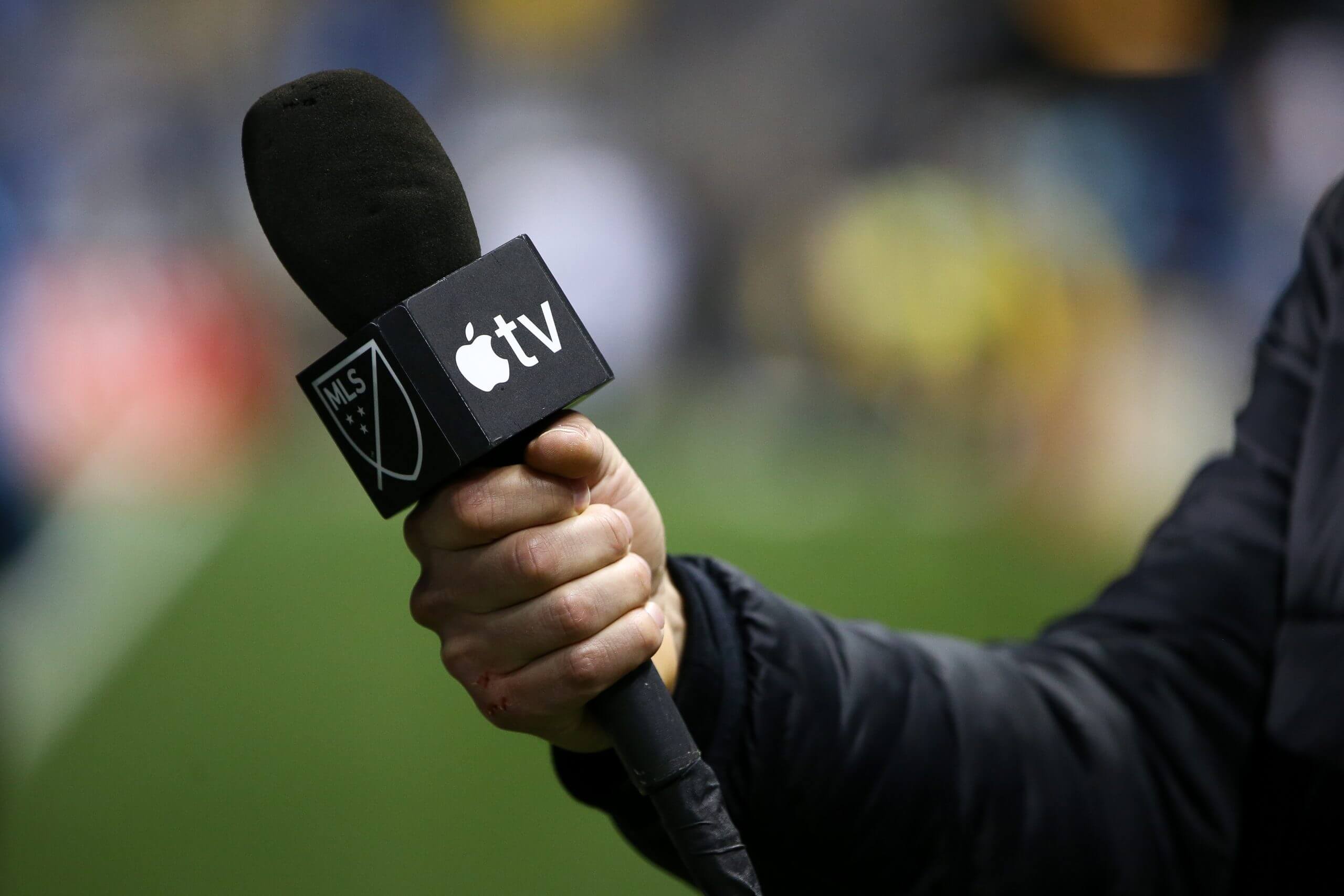An Apple TV microphone for an MLS broadcast