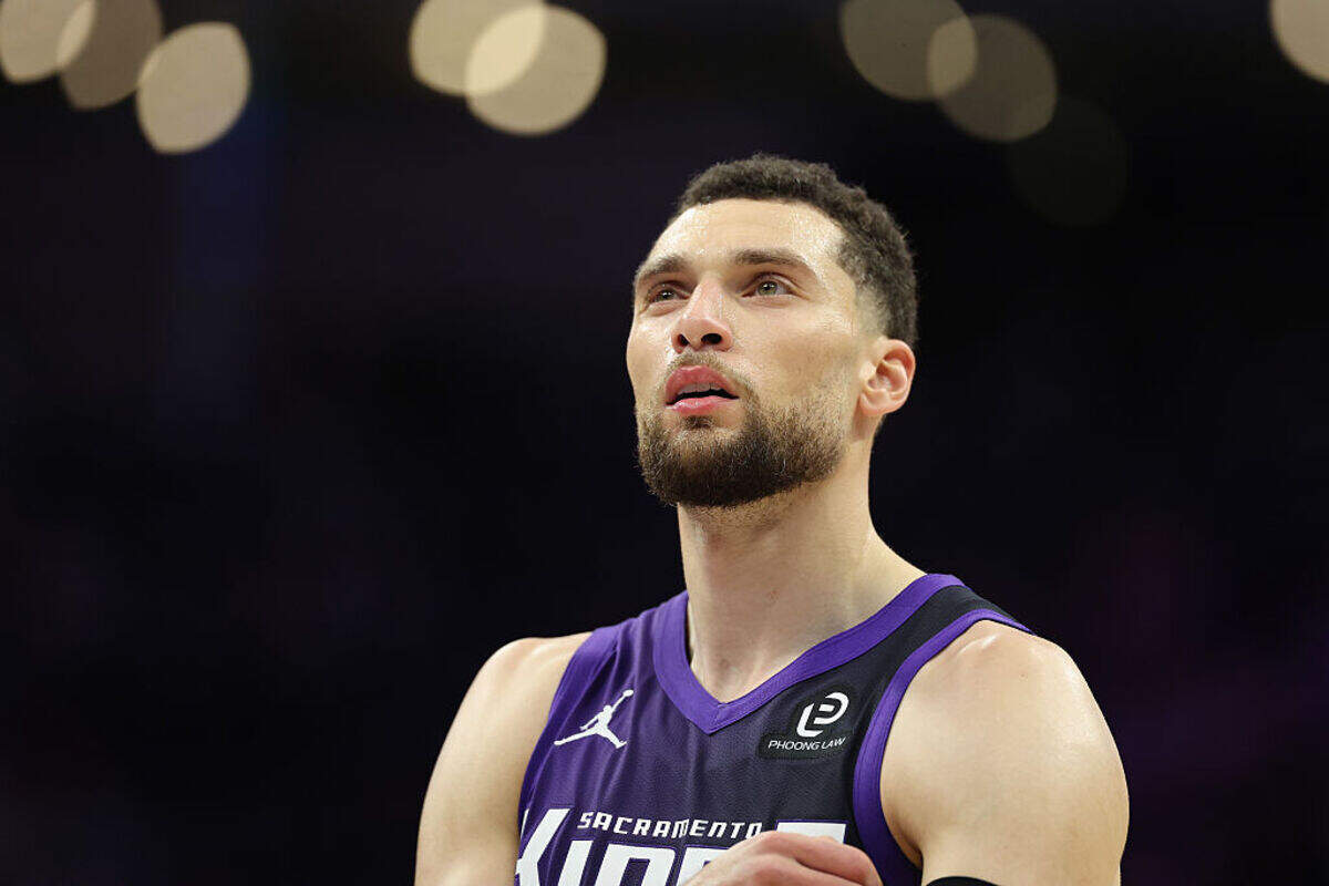 Zach Lavine #8 of the Sacramento Kings stands on the court during their game against the Dallas Mavericks at Golden 1 Center on January 06, 2026 in Sacramento.
