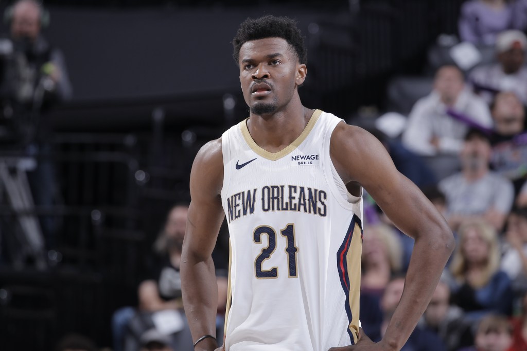 Yves Missi #21 of the New Orleans Pelicans looks on during the game against the Sacramento Kings on April 3, 2026 at Golden 1 Center in Sacramento, California. 