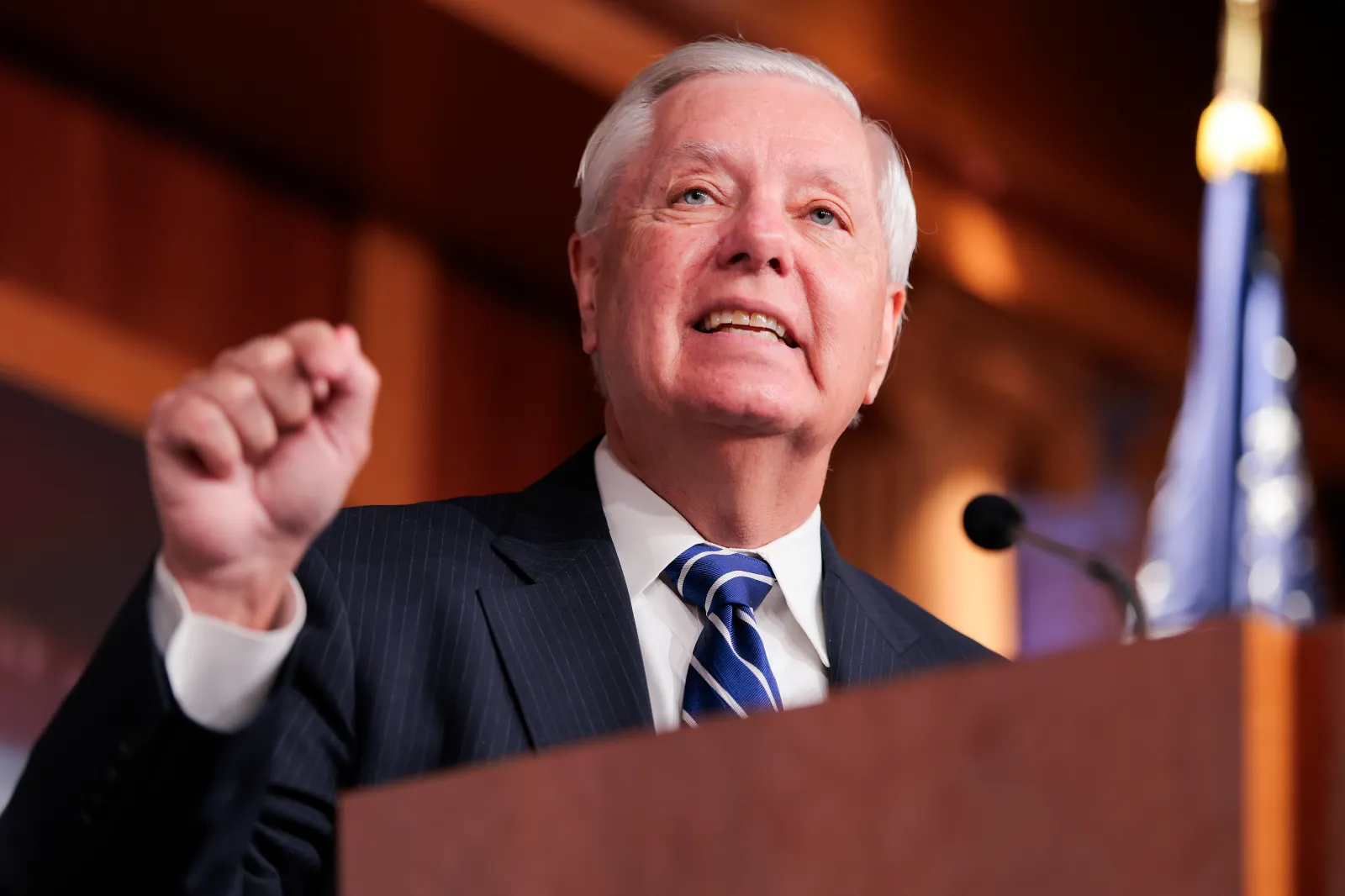 Senator Lindsey Graham speaks during a press conference at the U.S. Capitol on April 27, 2026, in Washington, D.C.