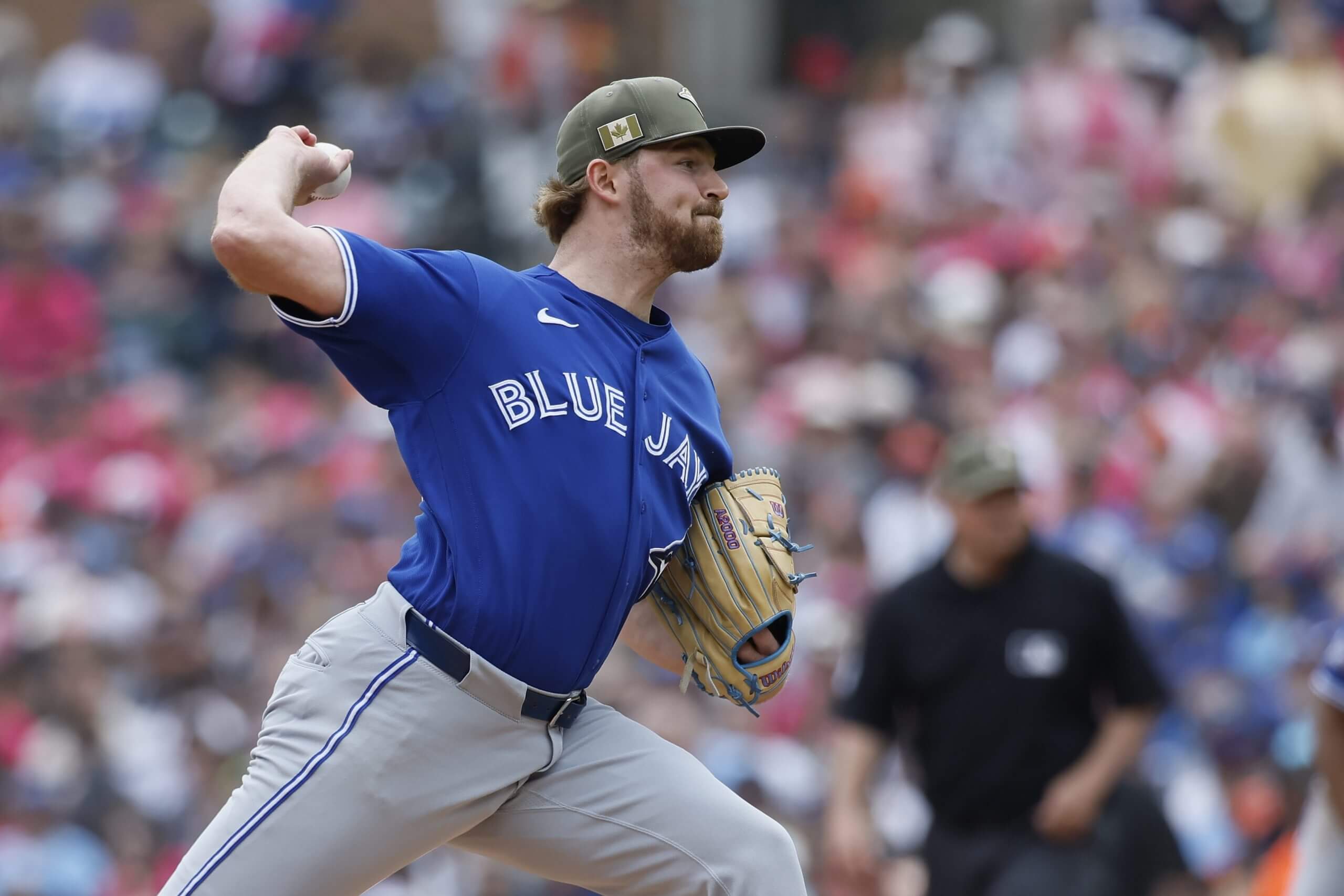 Spencer Miles #62 of the Toronto Blue Jays pitches against the Detroit Tigers during the second inning at Comerica Park on May 16, 2026 in Detroit, Michigan.