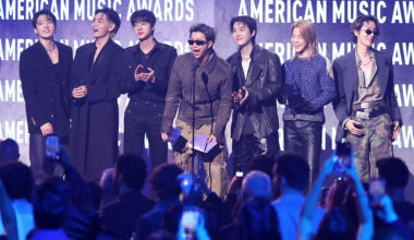 Jung Kook, V, Jin, RM, Suga, Jimin and Jeongjin Park of BTS accept the Artist of the Year award onstage at The 52nd American Music Awards held at the MGM Grand Garden Arena on May 25, 2026 in Las Vegas, Nevada.