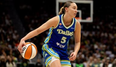 Paige Bueckers of the Dallas Wings dribbles the ball during a game against the Seattle Storm on June 22, 2026, at Climate Pledge Arena in Seattle.