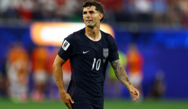 INGLEWOOD, CALIFORNIA - JUNE 25: Christian Pulisic of USA looks on during the FIFA World Cup 2026 Group D match between Türkiye and USA at Los Angeles Stadium on June 25, 2026 in Los Angeles, United States. (Photo by Chris Brunskill/Fantasista/Getty Images)