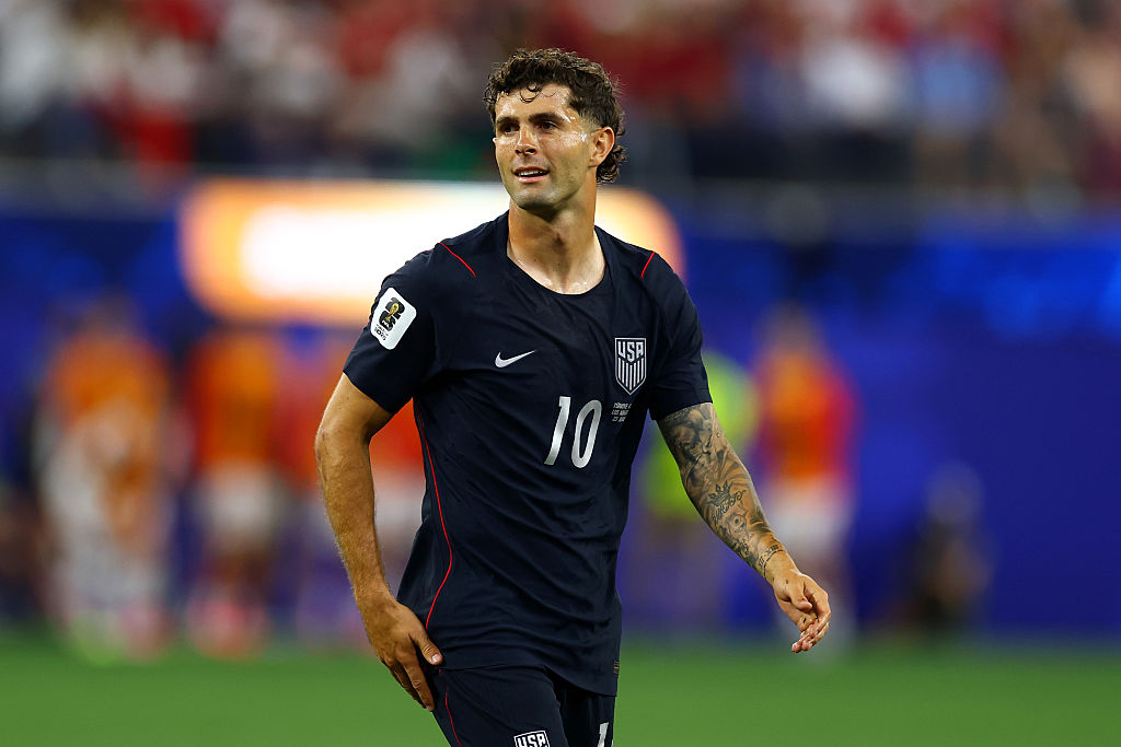 INGLEWOOD, CALIFORNIA - JUNE 25: Christian Pulisic of USA looks on during the FIFA World Cup 2026 Group D match between Türkiye and USA at Los Angeles Stadium on June 25, 2026 in Los Angeles, United States. (Photo by Chris Brunskill/Fantasista/Getty Images)
