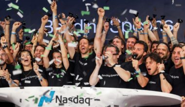 Matteo Danieli, co-founder of Bending Spoons, center, rings the opening bell during the Bending Spoons initial public offering (IPO) at the Nasdaq MarketSite in New York, US, on Wednesday, July 1, 2026. Bending Spoons applies a private equity playbook to software, buying up mostly fledgling subscription-based apps, slashing headcount and handing operations to its roster of Italian engineers. Photographer: Michael Nagle/Bloomberg via Getty Images