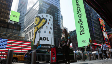 Bending Spoons signage during the company's initial public offering (IPO) at the Nasdaq MarketSite in New York, US, on Wednesday, July 1, 2026. Bending Spoons applies a private equity playbook to software, buying up mostly fledgling subscription-based apps, slashing headcount and handing operations to its roster of Italian engineers. Photographer: Michael Nagle/Bloomberg via Getty Images