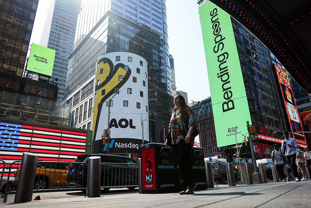 Bending Spoons signage during the company's initial public offering (IPO) at the Nasdaq MarketSite in New York, US, on Wednesday, July 1, 2026. Bending Spoons applies a private equity playbook to software, buying up mostly fledgling subscription-based apps, slashing headcount and handing operations to its roster of Italian engineers. Photographer: Michael Nagle/Bloomberg via Getty Images