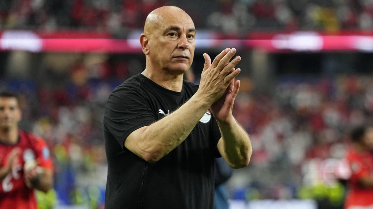 Hossam Hassan of Egypt celebrates after Round of 32 FIFA World Cup 2026 match against Australia in Arlington.