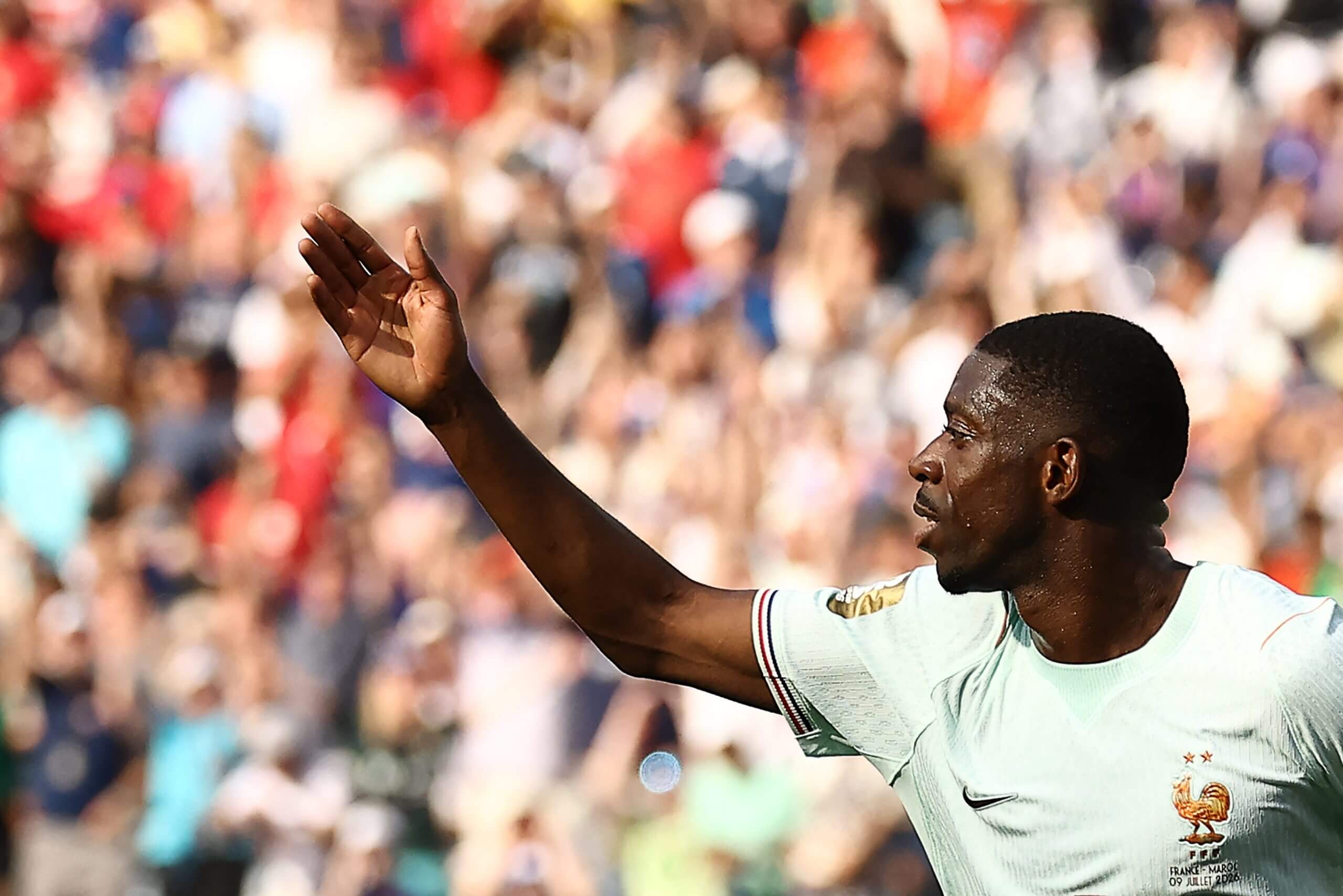 Ousmane Dembele playing for France against Morocco