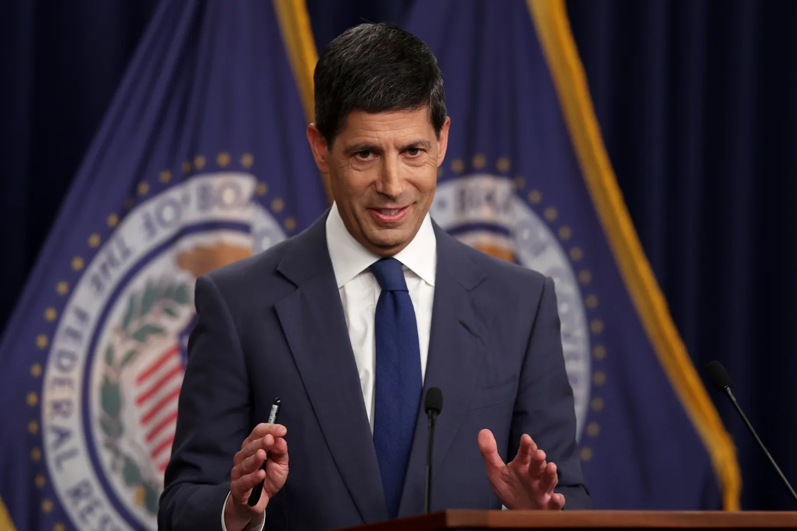 Federal Reserve Chair Kevin Warsh speaks during a news conference at Federal Reserve Headquarters on July 29, 2026 in Washington, D.C.