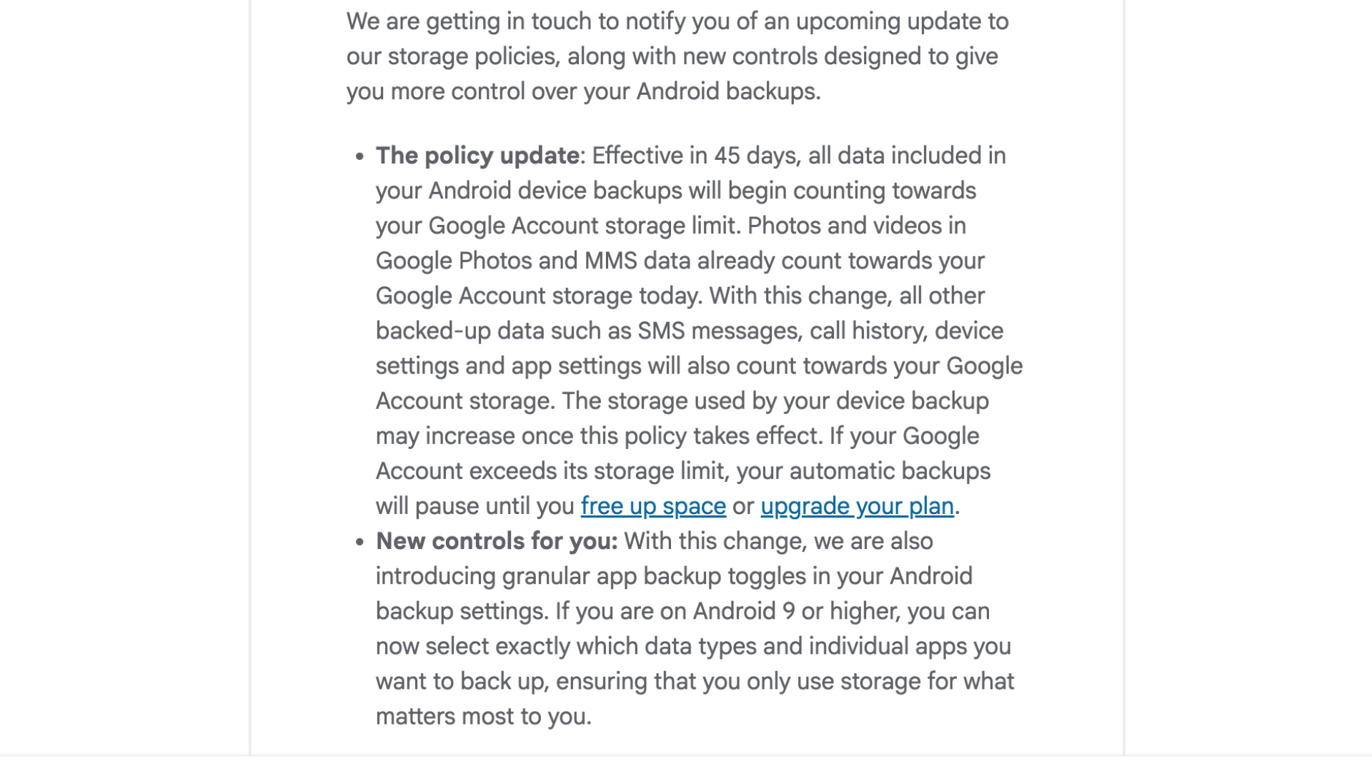 Google Email Storage Policy Change