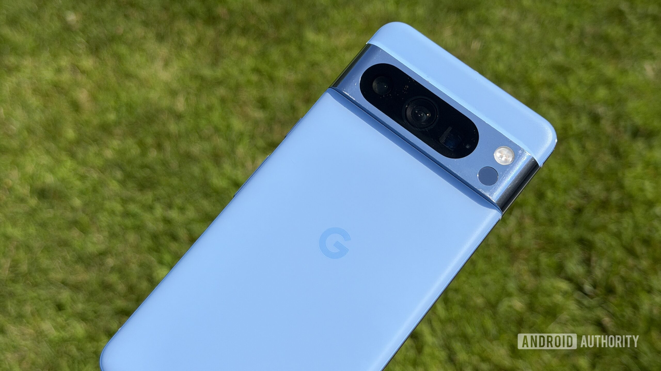 Google Pixel 8 Pro Bay Blue in grass