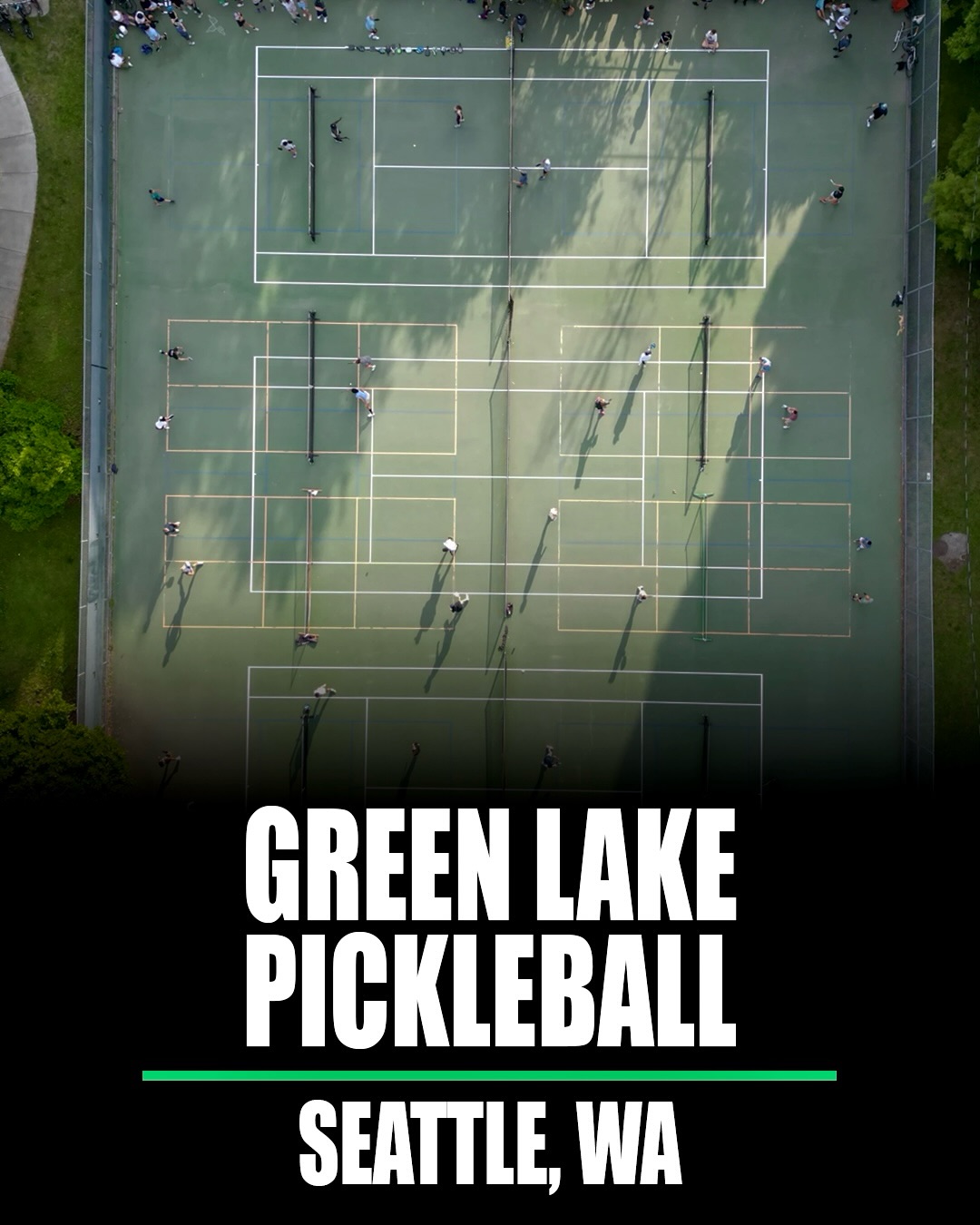 Green Lake pickleball courts in Seattle, Washington.