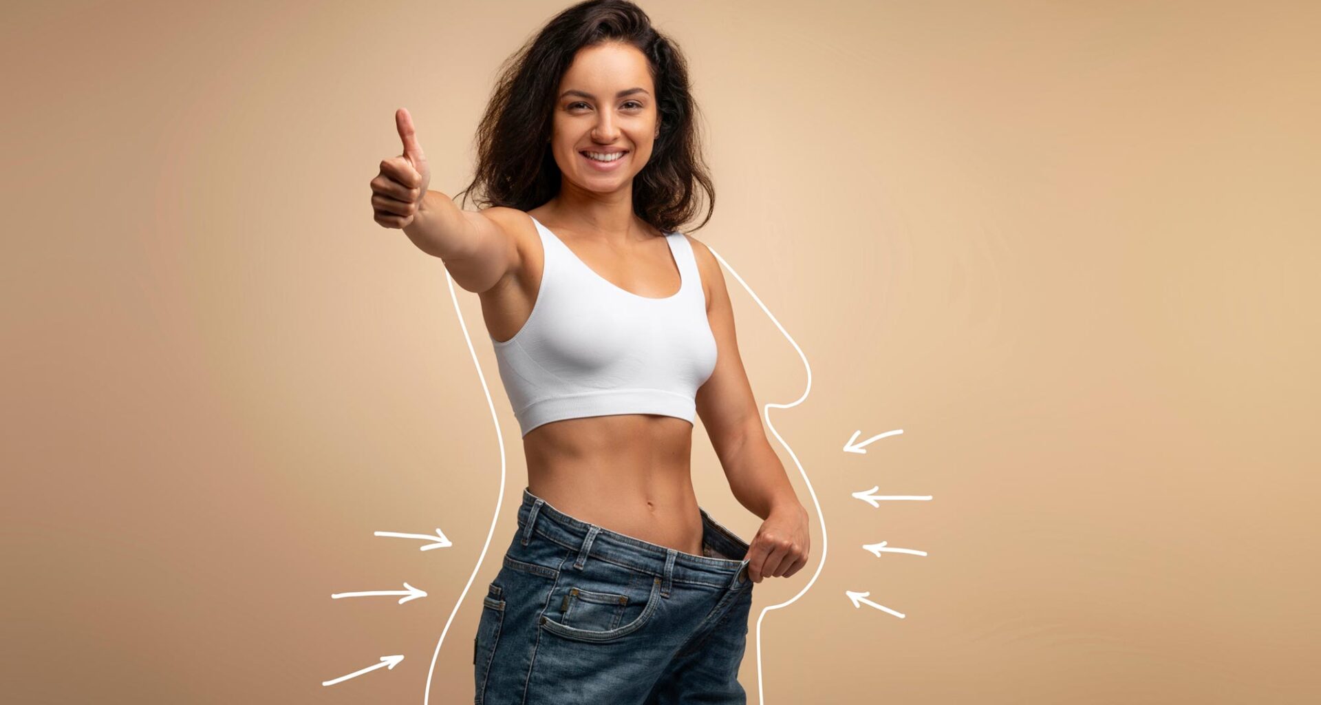 Happy Attractive Slender Woman Weight Loss Success Thumbs Up