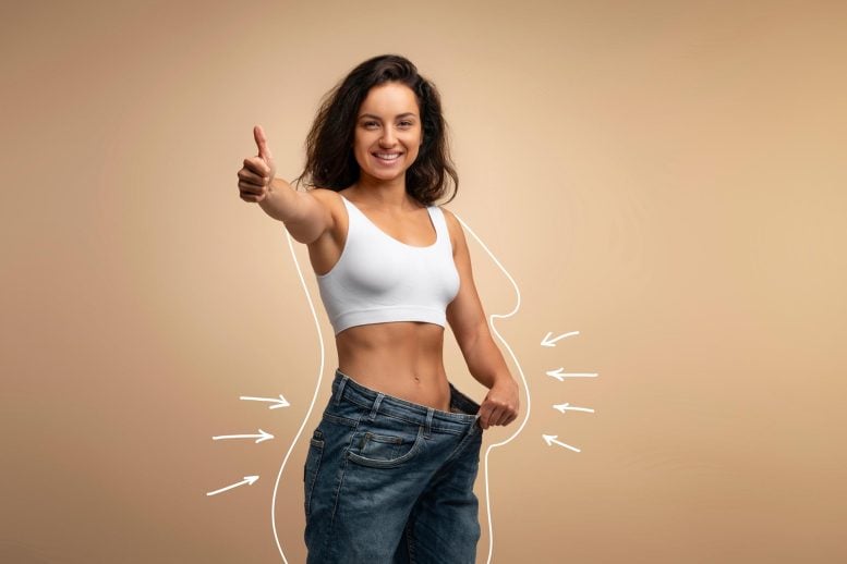 Happy Attractive Slender Woman Weight Loss Success Thumbs Up