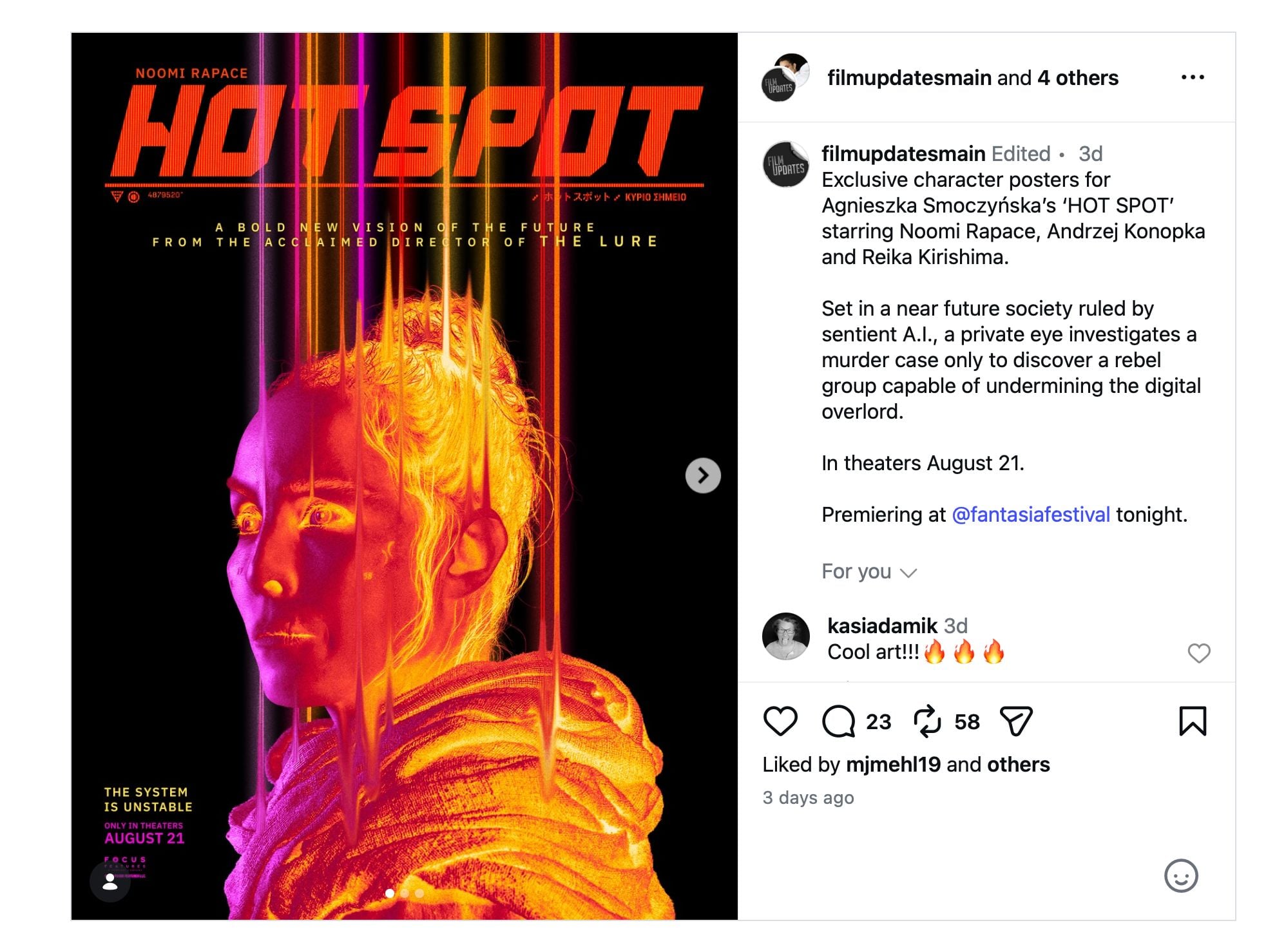 An Instagram post showcasing an exclusive poster for 'Hot Spot.'
