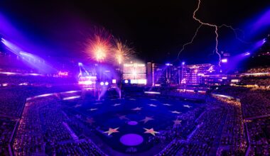 Timing fireworks photos is hard enough, but this sports photographer managed to get fireworks and lightning in one shot
