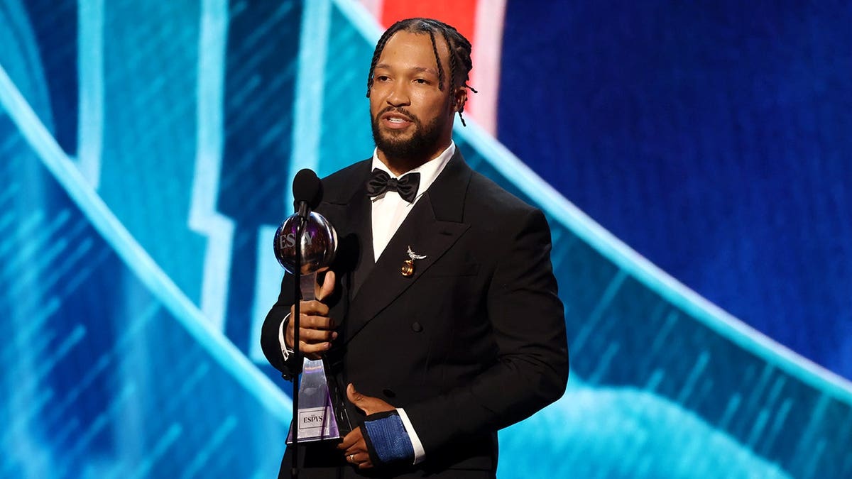 Jalen Brunson accepts an award onstage at the ESPY Awards