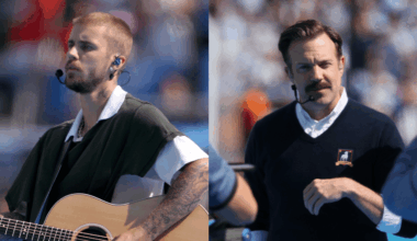 Justin Bieber and Jason Sudeikis as Ted Lasso at the FIFA World Cup Final.