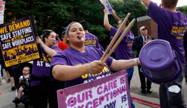 Ally Chase, a nurse at Boston Medical Center, joined picketers outside Boston Medical Center in Boston on Wednesday. Nurses at BMC and BMC-South in Brockton are seeking better pay, working conditions, and benefits.