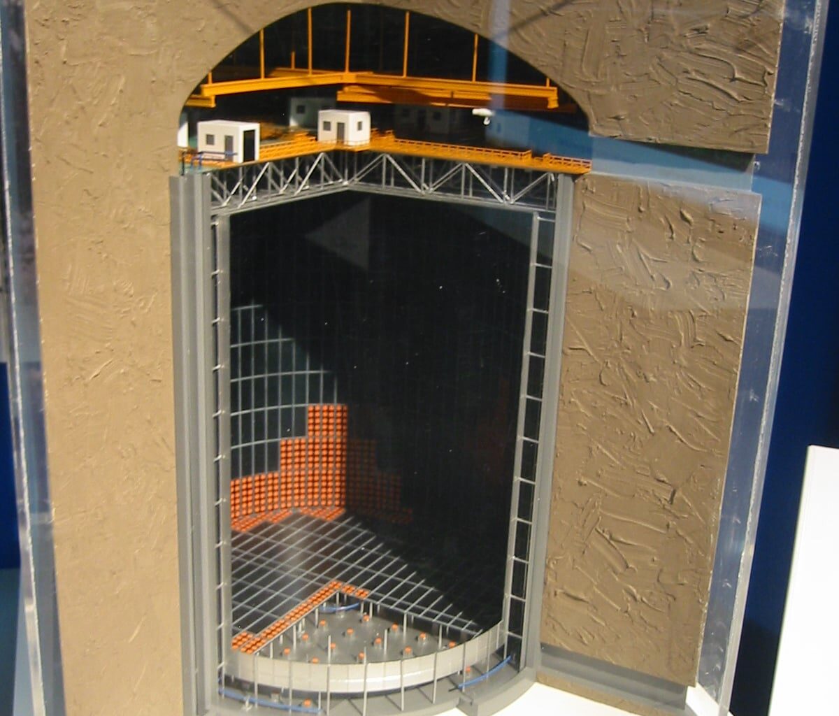 A model showing the inside of the Super Kamiokande detector.
