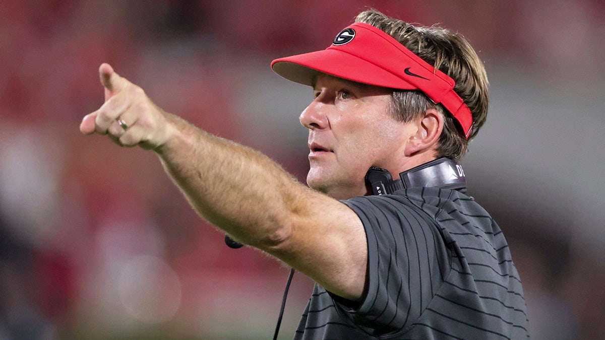 Georgia coach Kirby Smart reacts to a play during the first half of the team's NCAA college football game against South Carolina on Saturday, Sept. 18, 2021, in Athens, Ga.