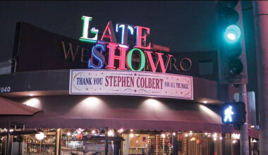 Stephen Colbert’s neon sign pops up in West Hollywood.