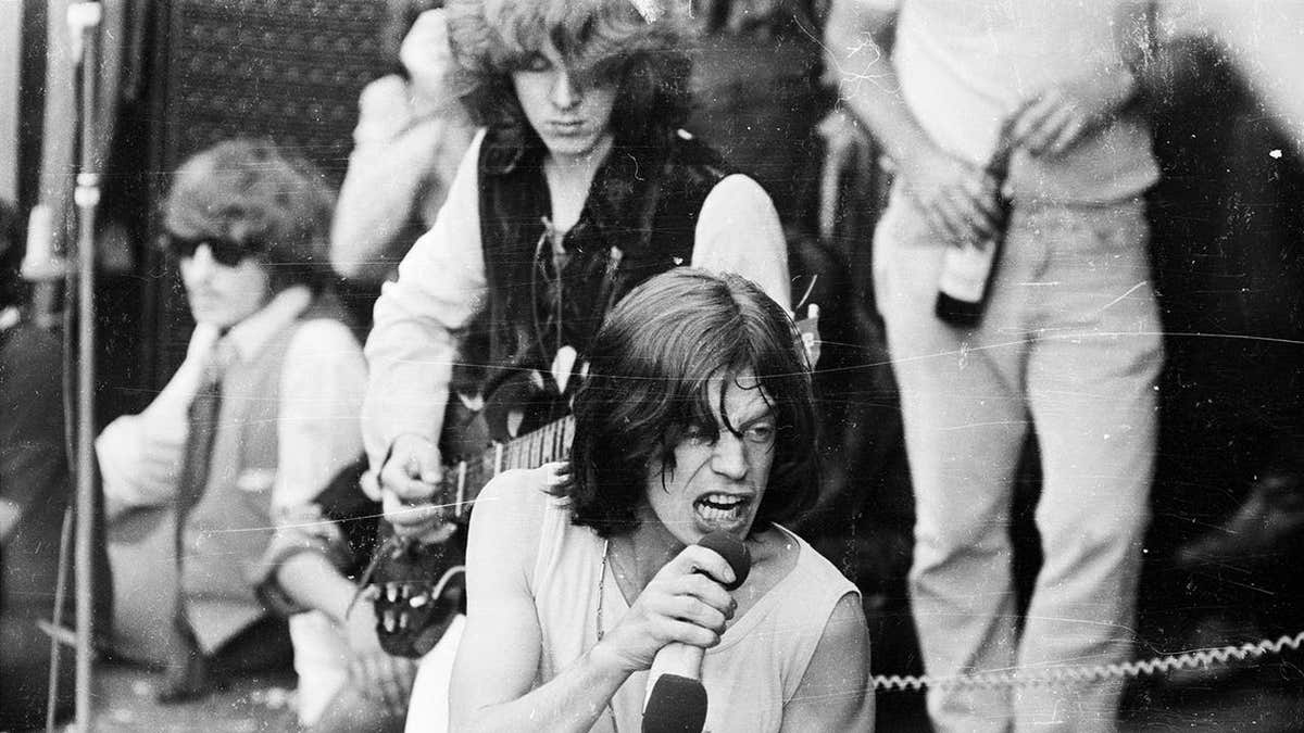Mick Jagger performing on stage in London.