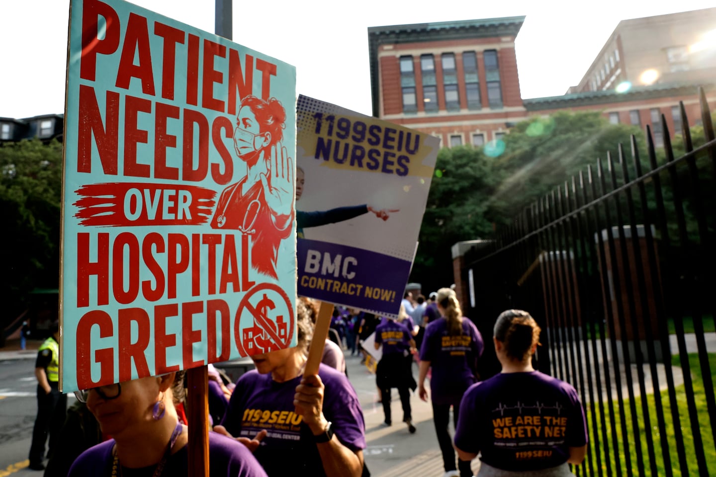 Nurses and supporters demonstrated outside Boston Medical Center on Wednesday.