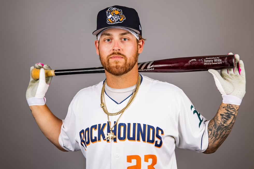 MIDLAND, TX - MARCH 30: Tommy White #23 of the Midland Rockhounds poses for a photo during the...