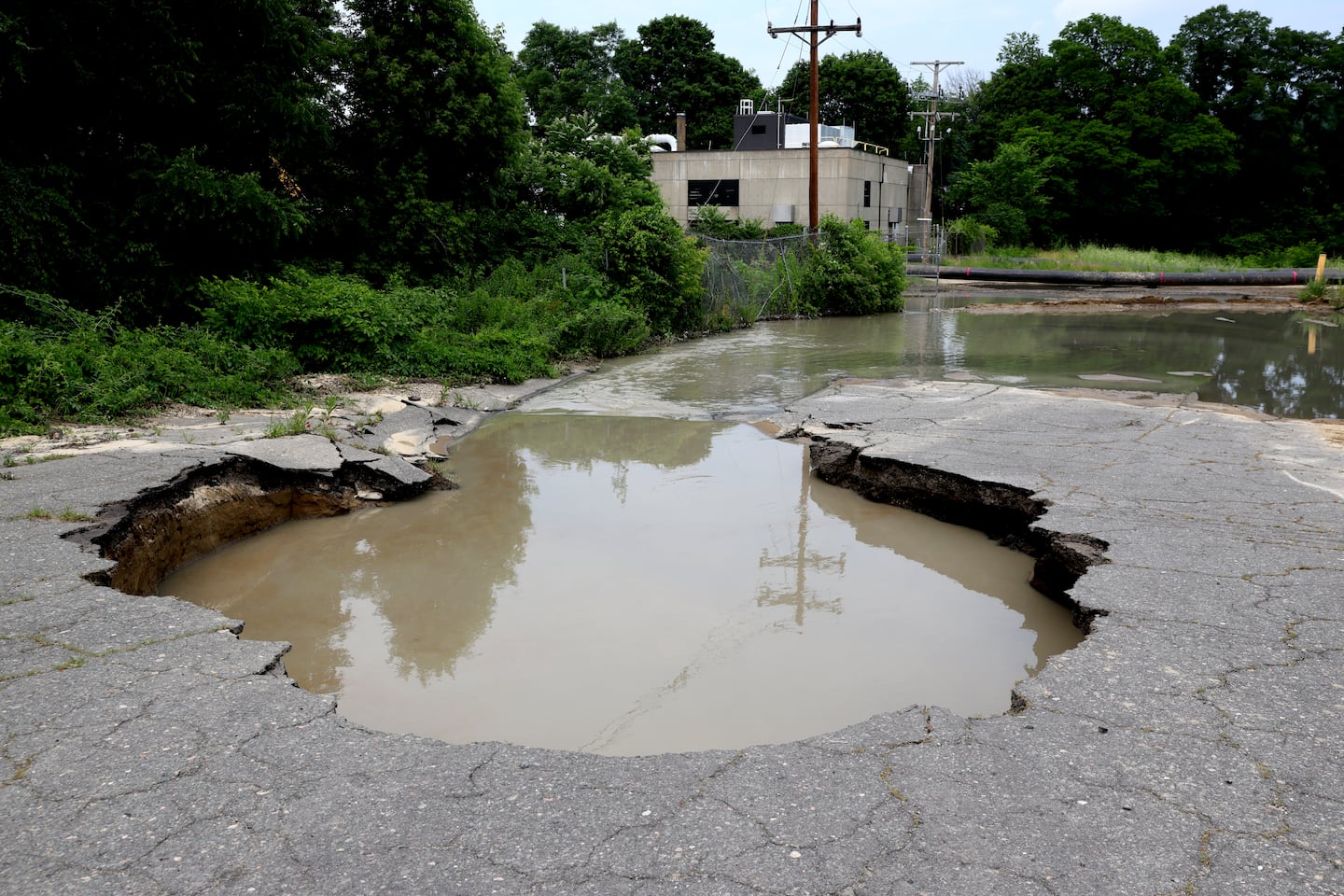 Heavy rain caused a sewer main to break near the South Mill Street Pumping Station in Haverhill.