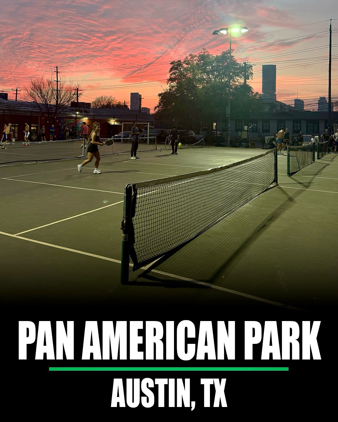 Pan American Park pickleball courts in Austin, Texas.