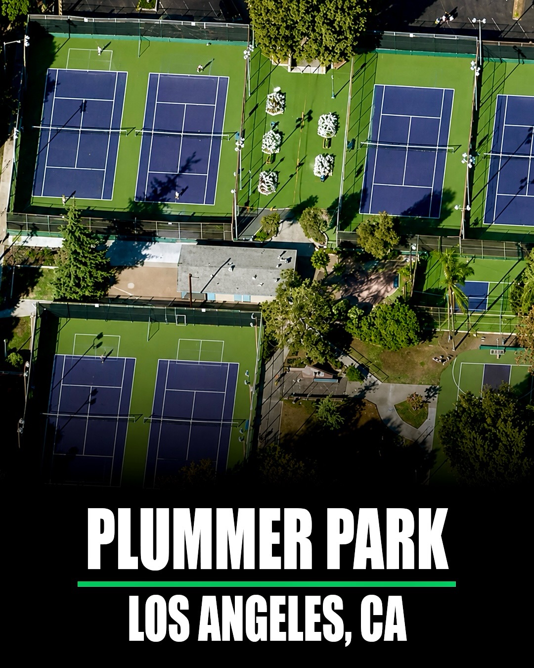 Plummer Park pickleball courts in Los Angeles, California.