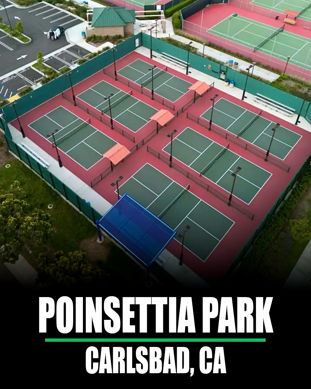 Poinsettia Park pickleball courts in Carlsbad, California.