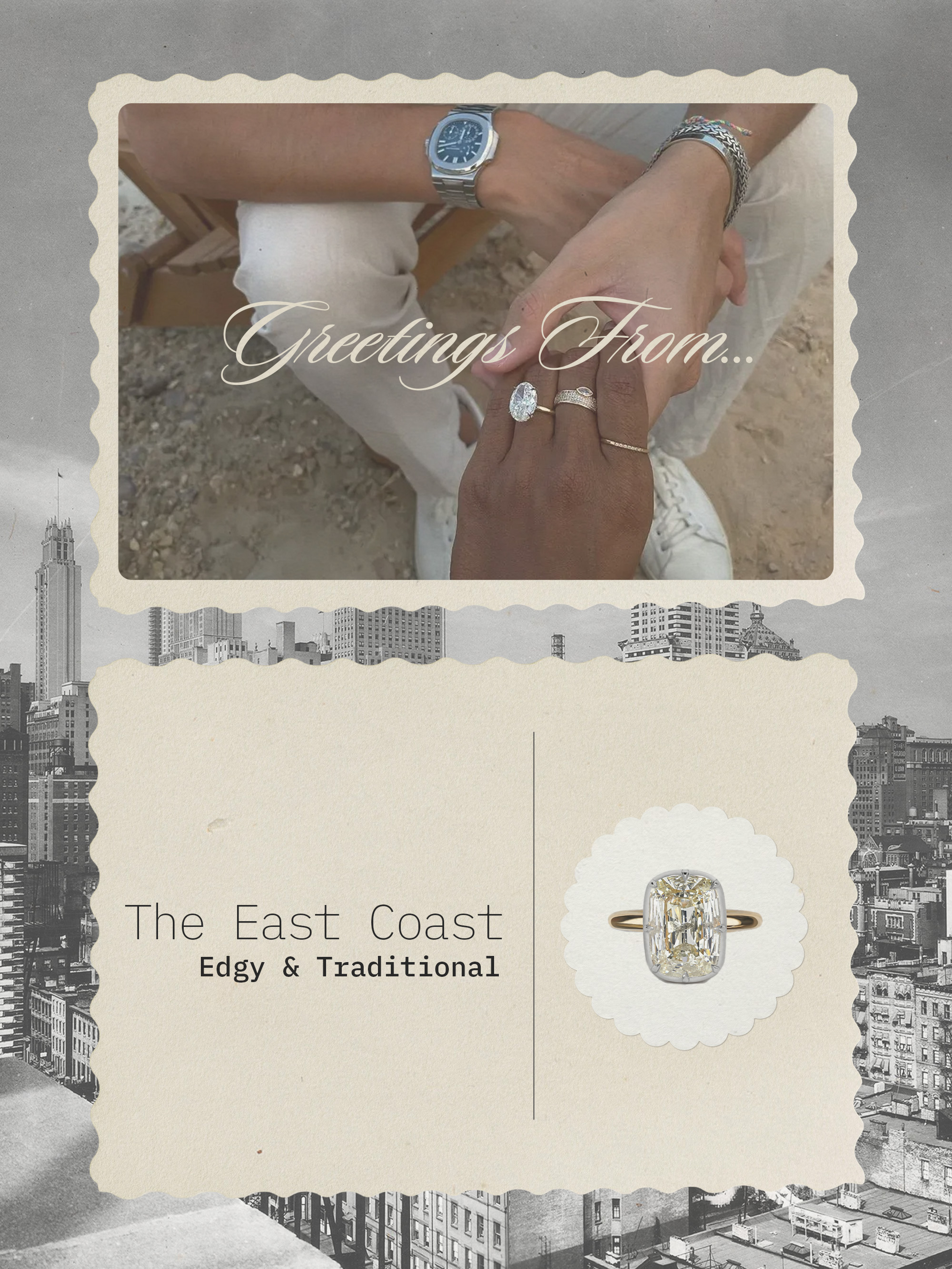 Collage of engagement rings.