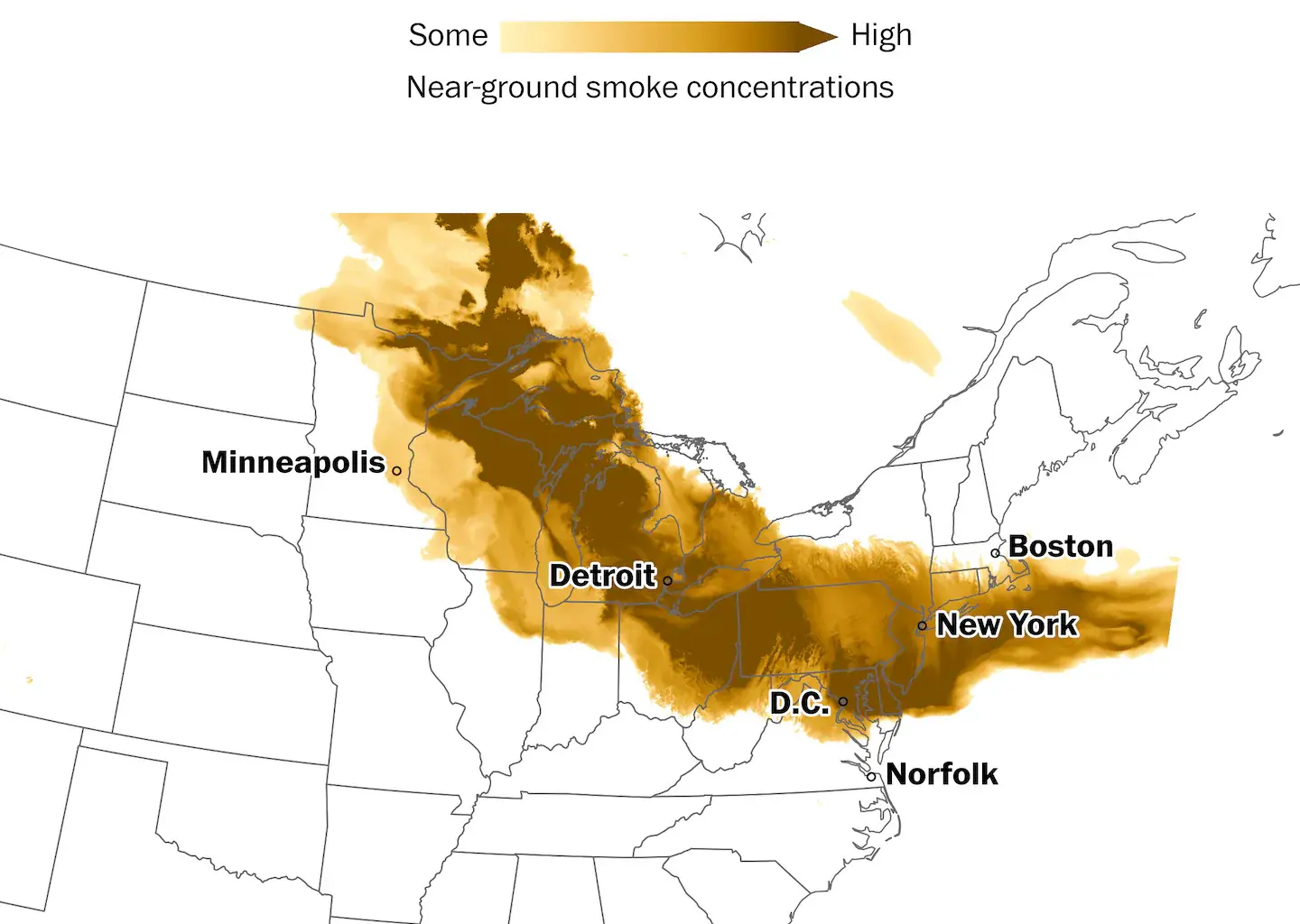 Wildfire smoke will worsen in the Northeast and Mid-Atlantic through Friday - The Washington Post