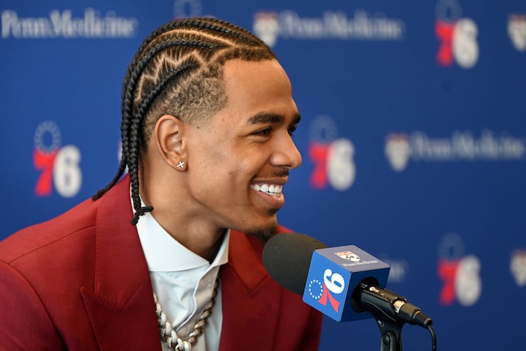 Sixers first round draft pick Labaron Philon Jr. is introduced at the 76ers practice facility in Camden Thursday, June 25, 2026.