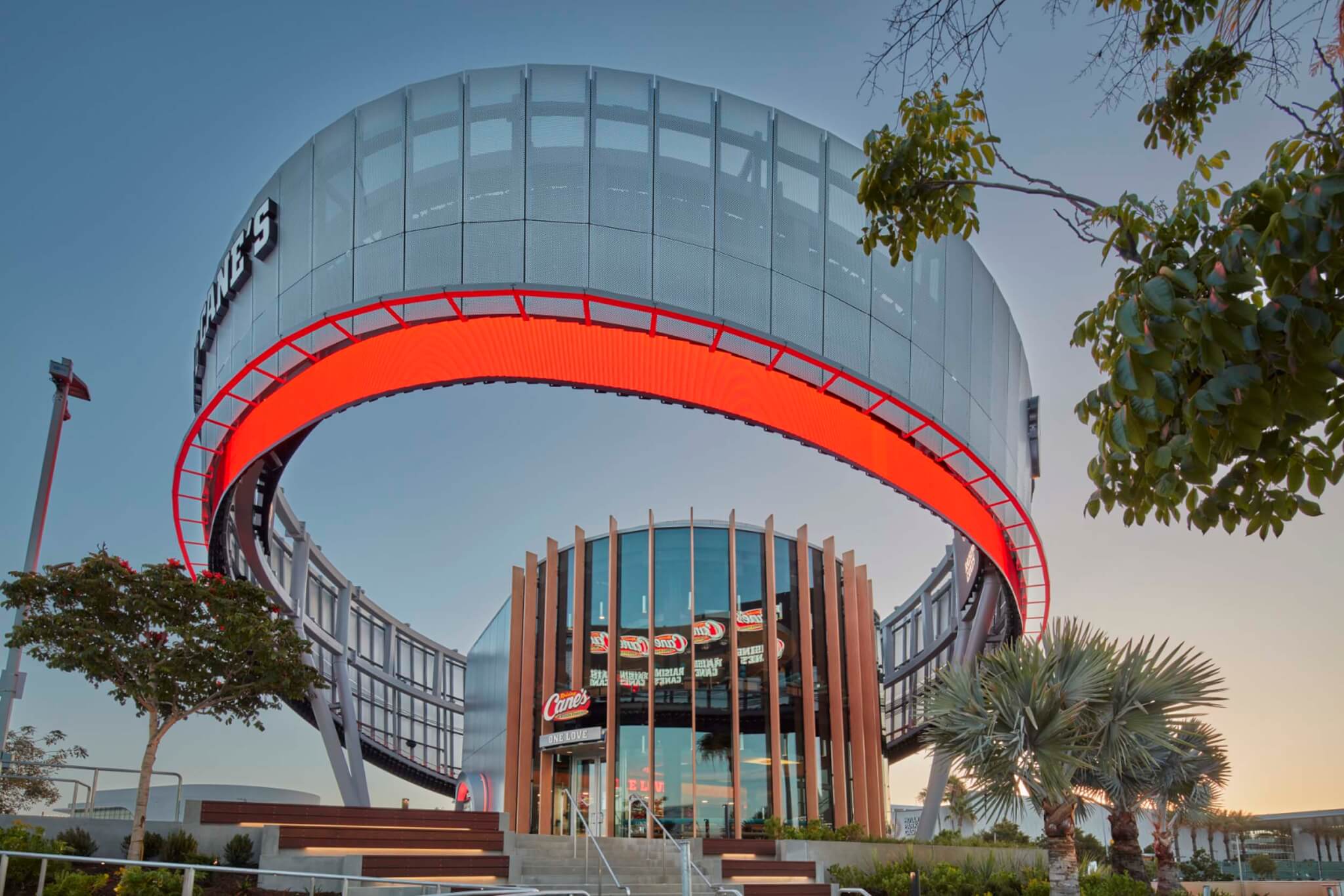 A 108-foot-wide illuminated “halo,” fitted with nearly 200 LED panels