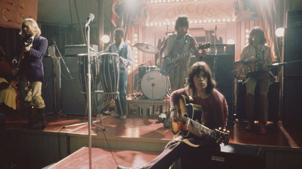 The Rolling Stones performing on a London stage in 1968.