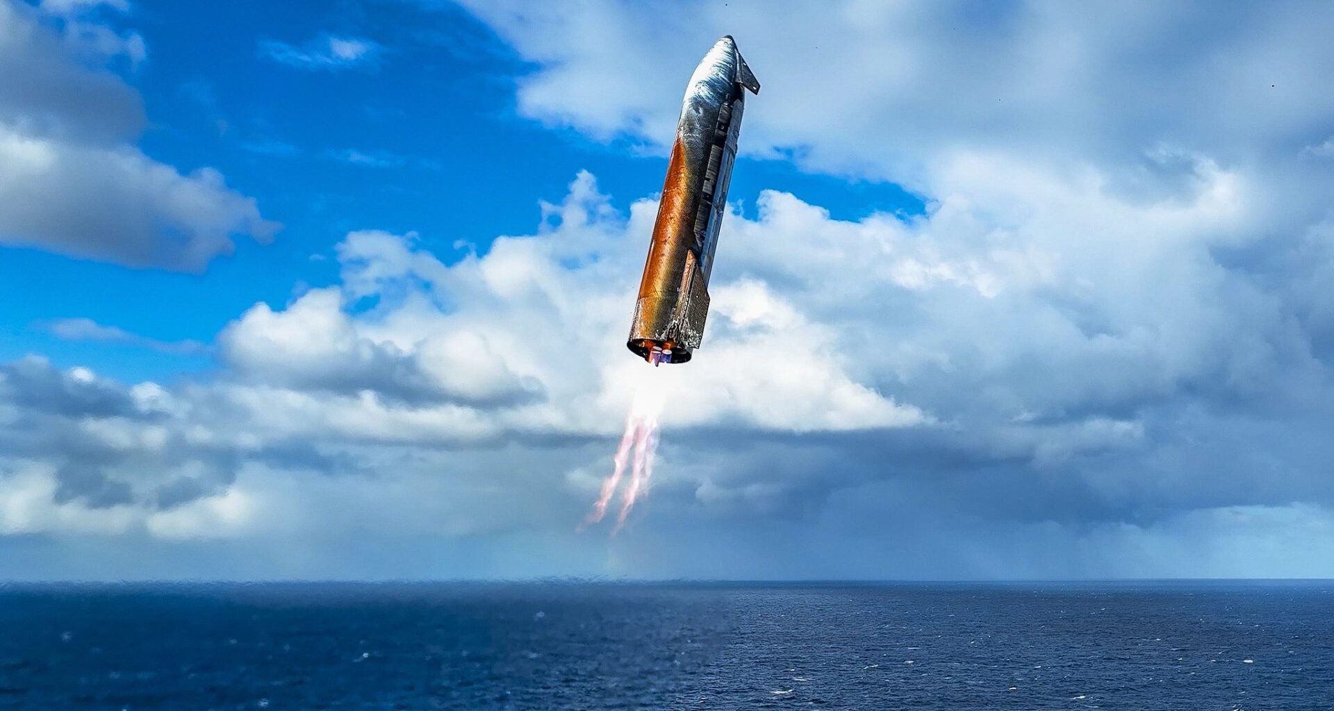 SpaceX Starship SN10 during a flight test over the ocean.