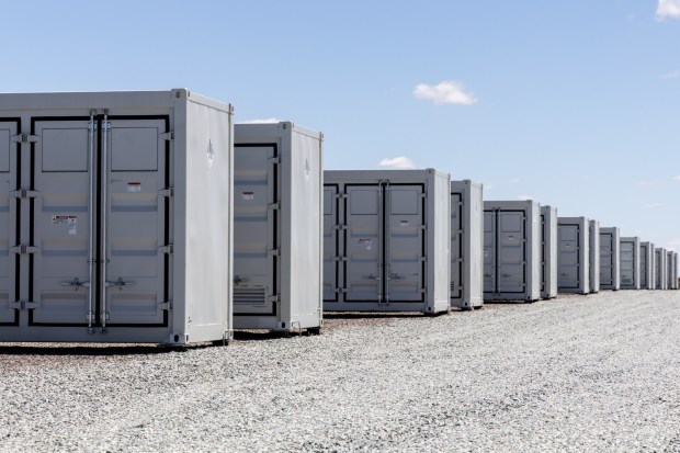 Battery cubes at the Aratina 1 utility-scale storage project in eastern Kern County by San Diego-based renewable energy company Avantus. The company recently announced phase two of the project. The facility will deliver a combined total of 350 megawatts of solar power generation capacity and 952 megawatt-hours of battery storage. (Avantus)