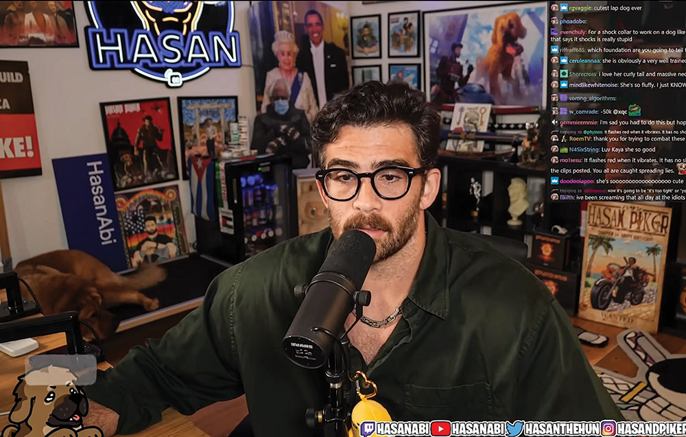Left-wing creator Hasan Piker livestreams hyper-political content.