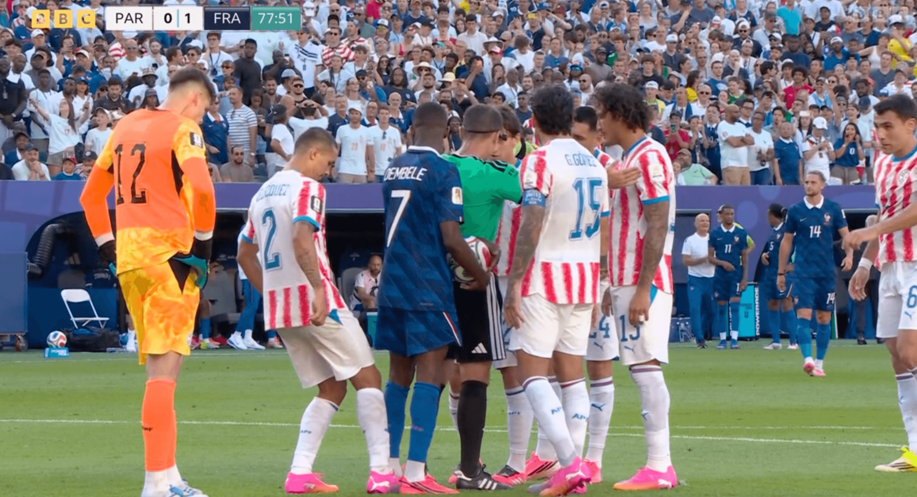Paraguay's Gustavo Velazquez scuffs the penalty spot with his boot