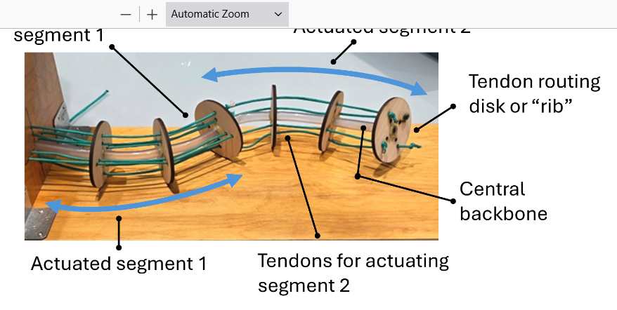 Prototype of a two-tendon actuator showing the system components and independent articulation of each segment. Credit: Baldwin Wallace University team/NTRS