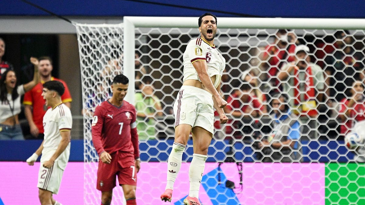 Mikel Merino celebrates after the match.