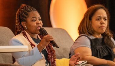 Ericka A. Dixon with the Disability Project at the Transgender Law Center talks at HJ26 about the resurgence of eugenics-coded health policies and products. Photo by Zachary Linhares