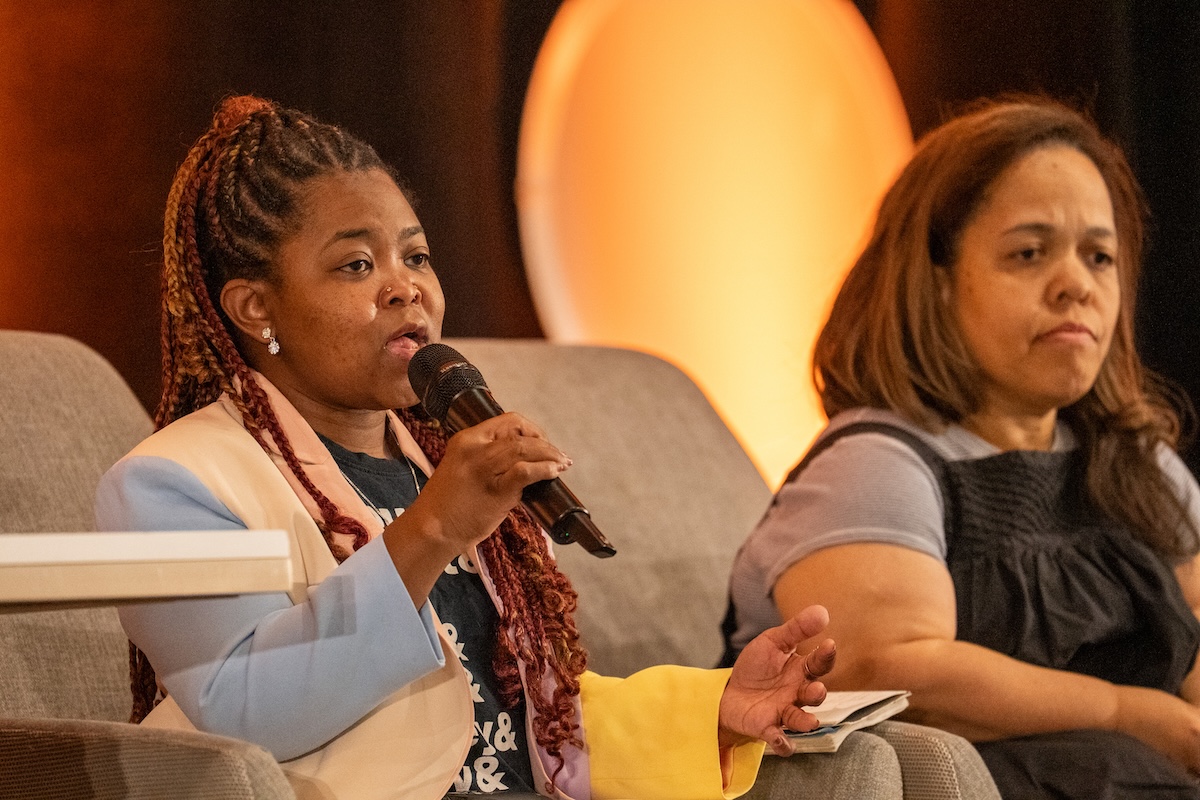 Ericka A. Dixon with the Disability Project at the Transgender Law Center talks at HJ26 about the resurgence of eugenics-coded health policies and products. Photo by Zachary Linhares